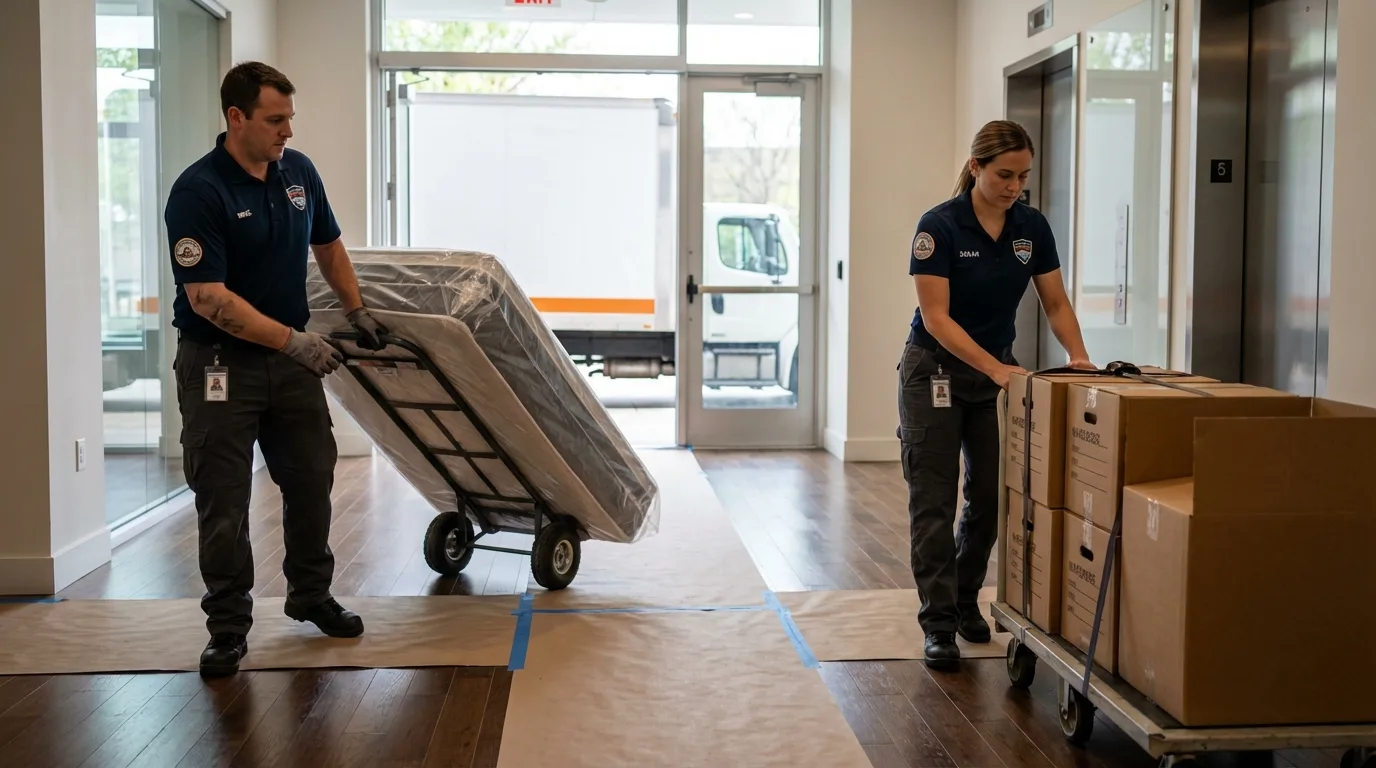Professional apartment movers loading elevator in Staples, MN