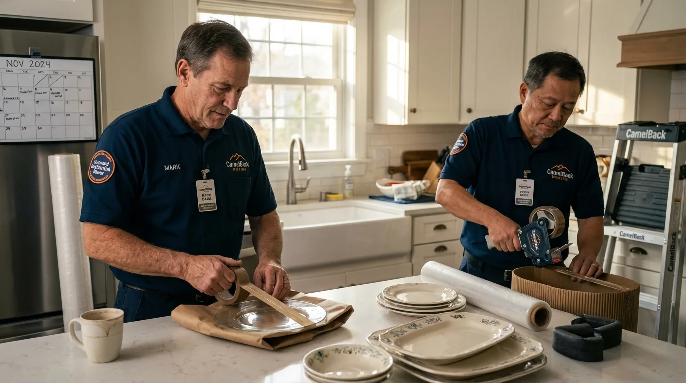 Professional crew packing kitchen dishware in Staples, MN